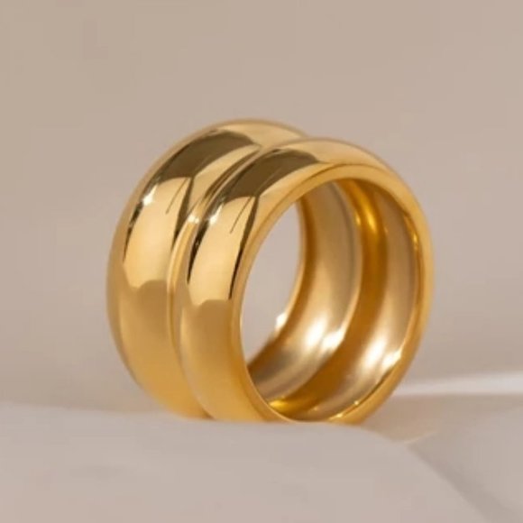 NEW 18K Gold Plated Wide Double Band Ring - Picture 1 of 9